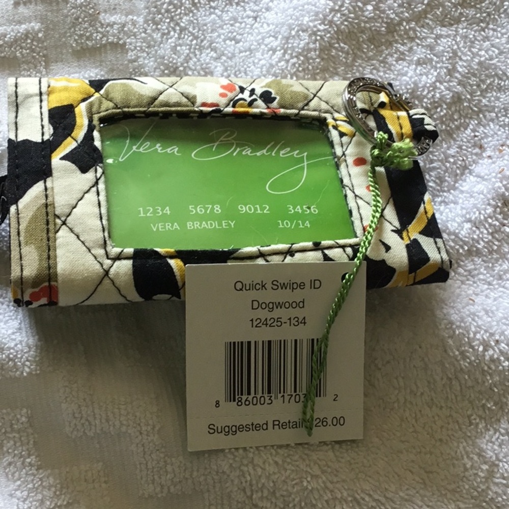 Vera Bradley Black, Mustard & Cream Quilted Floral Key Wallet with Keyring